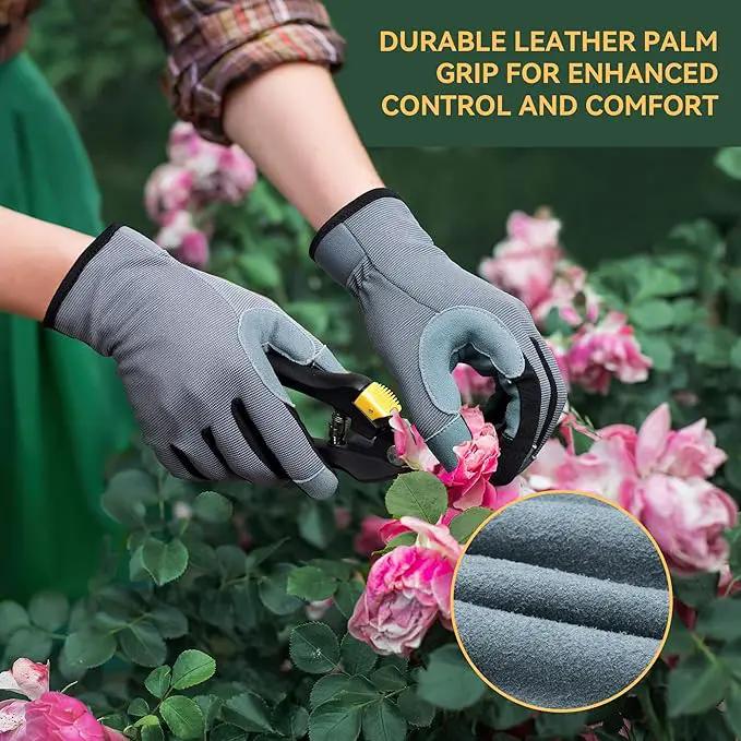 OZERO Women Leather Work Gloves: Touch Screen | Deerskin Garden Gloves with Grip | Ideal for Yard Work, Daily Tasks, Driving by GreenHaven Gardens