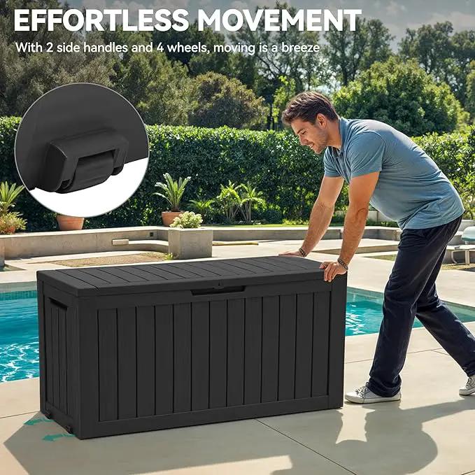 YITAHOME 72 Gallon Outdoor Resin Deck Box with Wheels, Pool Storage Box for Outdoor Cushions, Sports Equipment, Garden Tools, Black by GreenHaven Gardens
