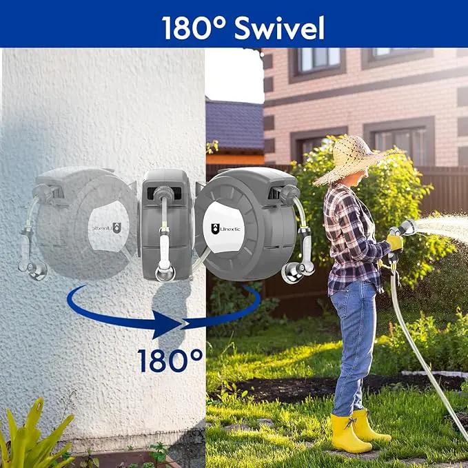 Retractable Garden Hose Reel, 5/8 in x 75 ft Wall Mounted Hose Reel,10-Pattern Spray Nozzle, Any Length Lock/Slow Return System/Wall Mounted/180°Swivel Bracket by GreenHaven Gardens