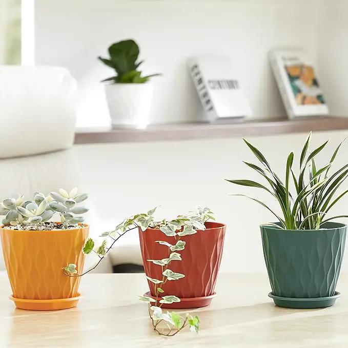 FaithLand 6-Pack 6-Inch Plastic Plant Pots with Saucers | Thickened PP Material, Modern Wave Texture, Enhanced Drainage for Indoor/Outdoor Garden Plants | Multicolor Value Set by GreenHaven Gardens