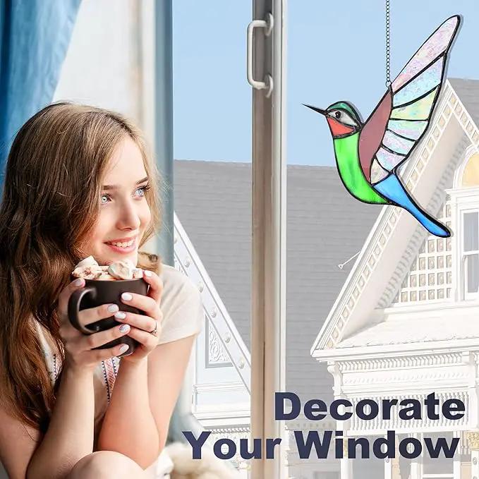 Hummingbird Gifts,Stained Glass Window Hanging,Handmade Suncatcher,Beautiful Hummingbird Ornament,Birthday for Ladies,Mom,Grandmas,and Bird Lovers by GreenHaven Gardens