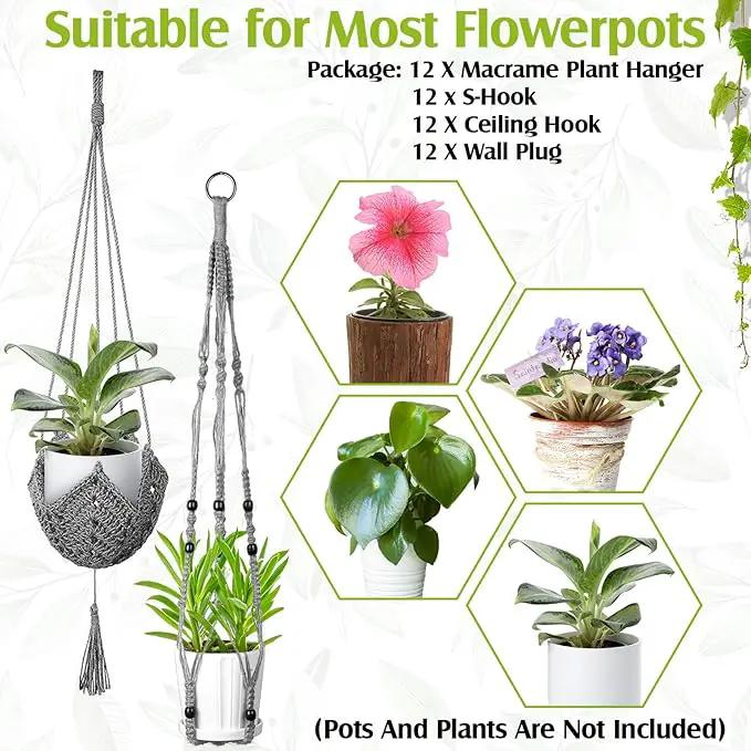 Hoteam 12 Pcs Macrame Plant Hangers Macrame Hanging Planters for Indoor Plants Handmade Boho Hanging Baskets Flower Pots Holder for Outdoor Home Wall Decor by GreenHaven Gardens