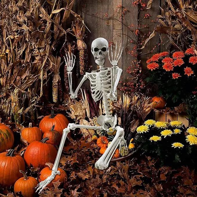 Lodou 5.4Ft Posable Life Size Human Adult Skeletons Plastic Human Bones with Movable Joints for Halloween Decoration by GreenHaven Gardens