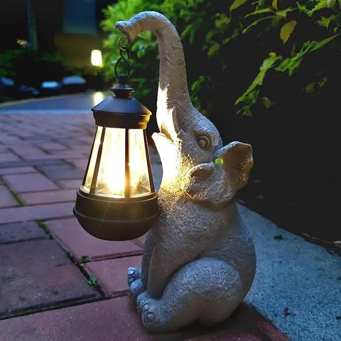 Elephant Solar Garden Statues,Resin Elephant Figurine Decorations with Solar Lights Lantern, Outdoor Elephant Decor Art for Lawn,Yard, Unique Housewarming Gift for Garden Home, VY-0617 by GreenHaven Gardens