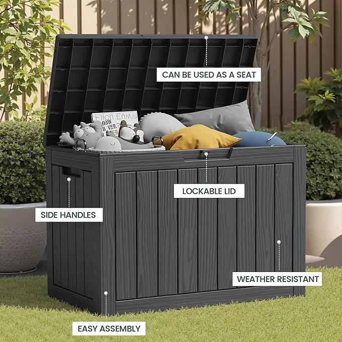 45 Outdoor Storage Box, Waterproof Resin Deck Box with Side Handles, Lockable Outdoor Bench for Indoor & Outdoor Use, Storage Bin for Patio Cushions, Garden Tools, Package Delivery, Black by GreenHaven Gardens