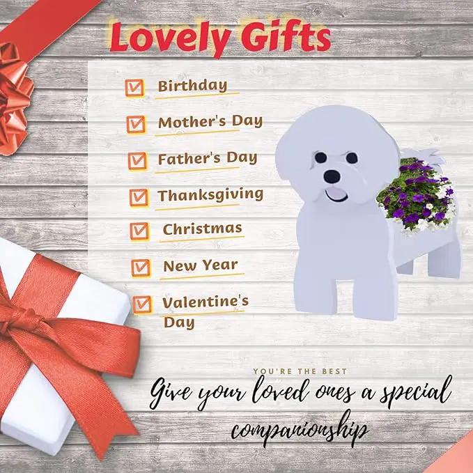 Bichon Frise Dog Planter Plant Pots,Cute Garden Dog Flower Planter,Large Dog Planters Birthday Gifts for Women,Office,Indoor/Outdoor Decor（9.84 * 9.06 * 17in） by GreenHaven Gardens