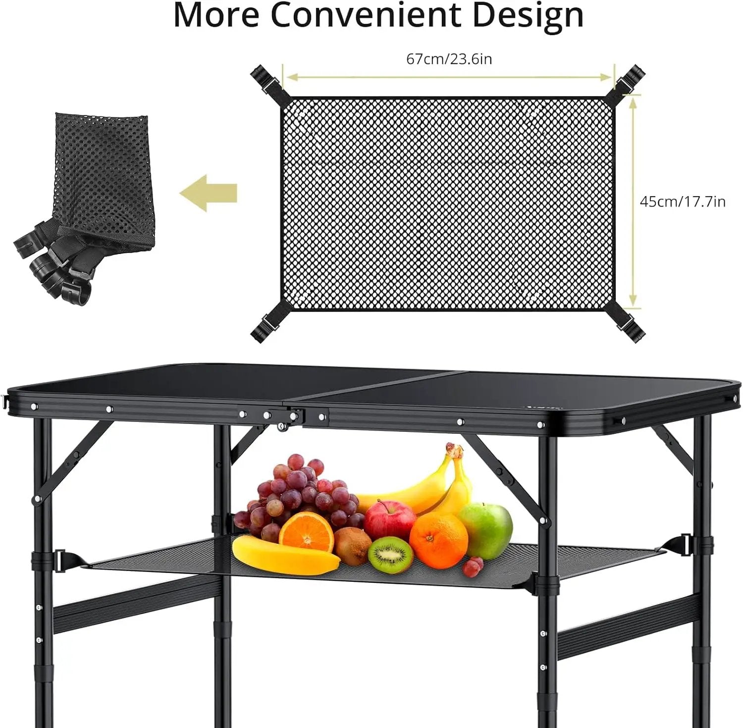 Folding Camping Table, 36" x 24" Portable Table Adjustable Height Max 28 inch Aluminum Folding Table with Storage Net, Lightweight, Portable Handle for Travel, Outdoor, Backyard (Black) by GreenHaven Gardens