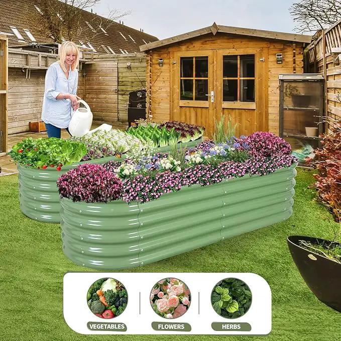 Galvanized Raised Garden Bed Outdoor- 2 Pcs Raised Beds for Gardening| Metal Planter Box, Steel Raised Garden Bed Kit with Gloves for Vegetables, Flower, Herbs (6x2x1.4FT, Green) by GreenHaven Gardens