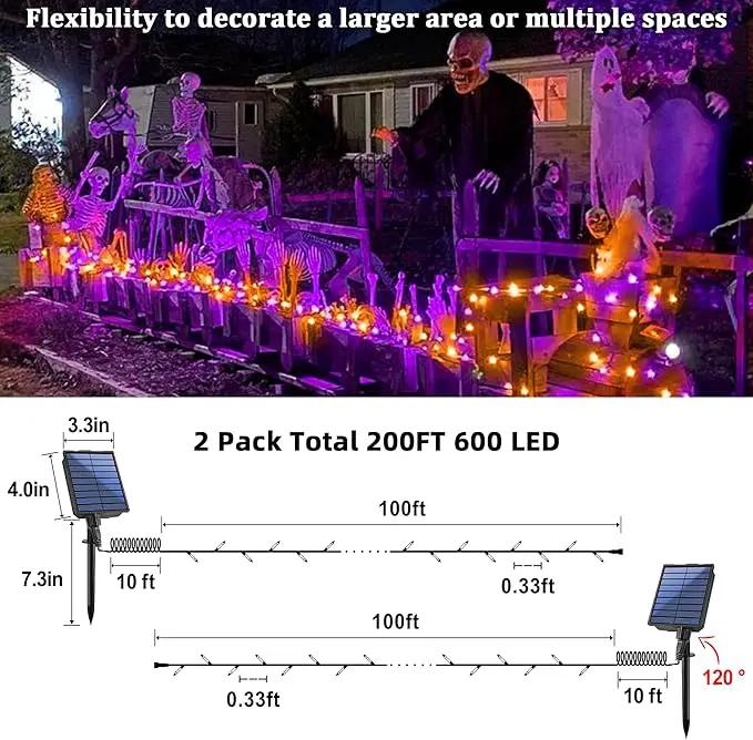 2-Pack 200FT Halloween Solar String Lights for Outside, 600 LED Extra-Bright Solar Light Outdoor with 19 Modes & Timer, Waterproof Fairy Solar Lights for Garden Patio Tree Decorations Orange & Purple by GreenHaven Gardens