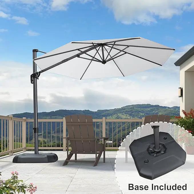 PURPLE LEAF 11 Feet Patio Umbrella with Base Outdoor Cantilever Round Umbrella Aluminum Offset Umbrella with 360-degree Rotation for Garden Deck Pool Patio Light White by GreenHaven Gardens