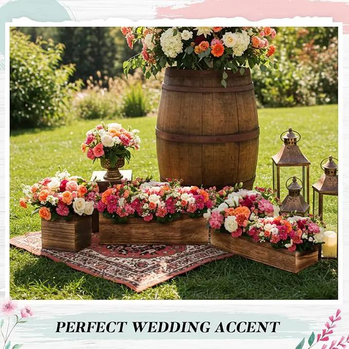 Dandat 5 Set Wood Boxes for Centerpieces Rectangle Wooden Planter Box Rustic Wood Planter with Removable Plastic Liner Floral Foam Blocks for Centerpieces Home Wedding Garden Decor (12x4 Inch) by GreenHaven Gardens