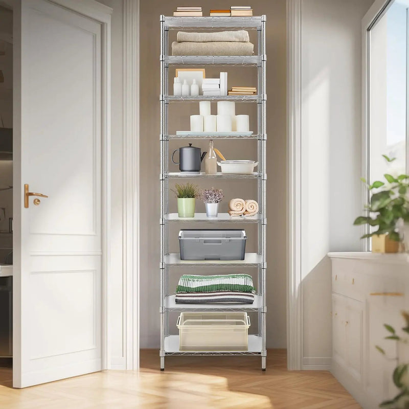 Finnhomy 9-Tier Wire Shelving Unit Adjustable Steel Wire Rack Shelving, 81 Inches Height 9 Shelves Metal Storage Rack, Pantry Shelves for Storage with PE mat, NSF Certified, Chrome by GreenHaven Gardens