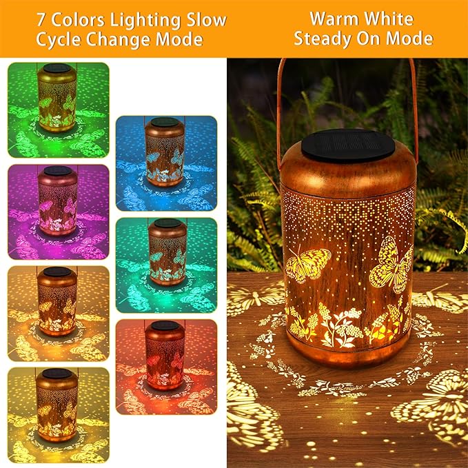 Solar Lanterns Outdoor Butterfly Hanging Lantern Lights, Gardening Gifts for Mom Women Grandma Solar Lights Waterproof LED Mode Change Metal Solar Garden Decor for Patio Yard Lawn Landscape Tabletop by GreenHaven Gardens