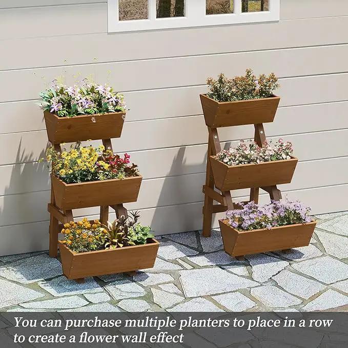 3-Tiers Wooden Raised Garden Bed,Wood Planter Box for Vegetable,Flower Rack,Flower Pot Stands,Indoor Outdoor Gardening Planting Beds (Brown, Small) by GreenHaven Gardens