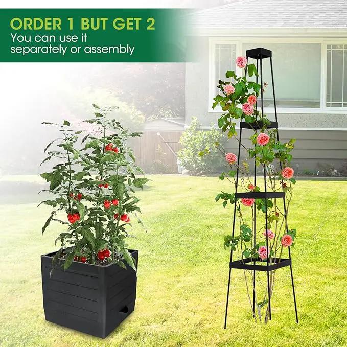 MQFORU 2Pack Raised Garden Bed Planter Boxes with Trellis, 57" Self-Watering Tomato Planter Boxes with Trellis for Climbing Vegetable and Plants, Tomato Cage for Indoor Outdoor Use by GreenHaven Gardens