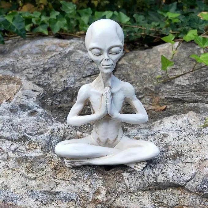 Wise Ailen Statue, Resin Medition Zen Yoga Alien Figure, Thinking Alien Sculpture for Home Indoor Outdoor Patio Lawn Yard Decor, 6.3" H by GreenHaven Gardens