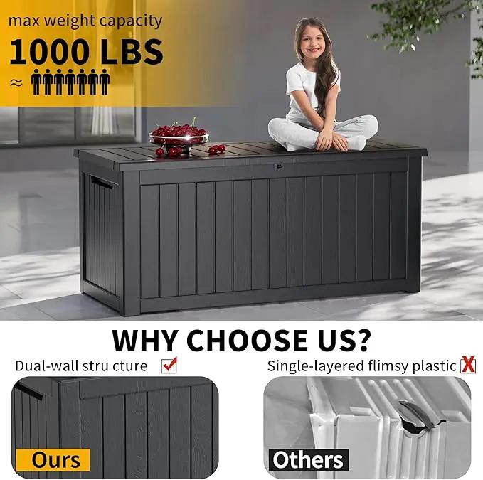 270 Gallon Outdoor Storage Box Patio Deck Box Waterproof, Resin Lockable Outside Large Storage Bin for Pool Cushion Furniture, Garden Tools UV-Resistant, Black by GreenHaven Gardens