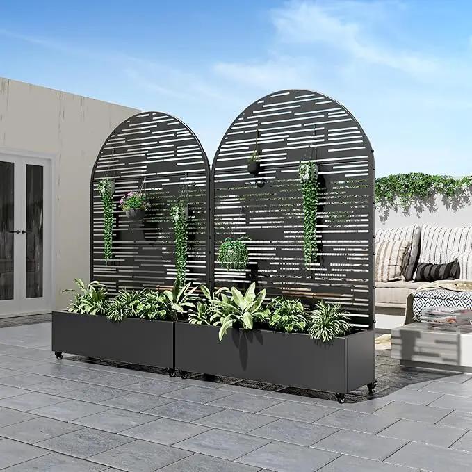 Casaphoria Metal Raised Garden Bed with Trellis and Wheels, 72"x47"x16" Arched Planter Box for Climbing Plants, Vegetables & Vines, Features Drainage Holes and Privacy Screen (Black-Shine) by GreenHaven Gardens