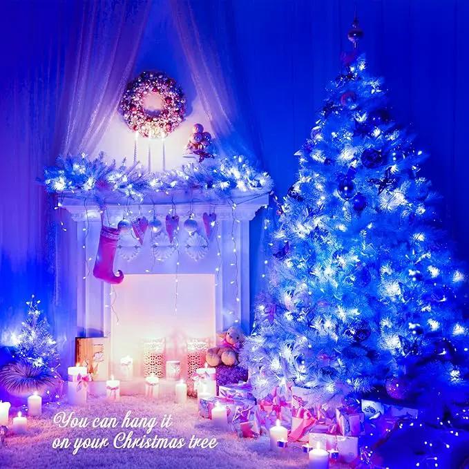 JMEXSUSS Connectable 100 LED Blue Christmas Lights Clear Wire, 8 Modes Blue Christmas Tree Lights Indoor Outdoor Plug in, 33ft Fairy String Lights for Christmas Tree, Xmas, Party, Garden by GreenHaven Gardens