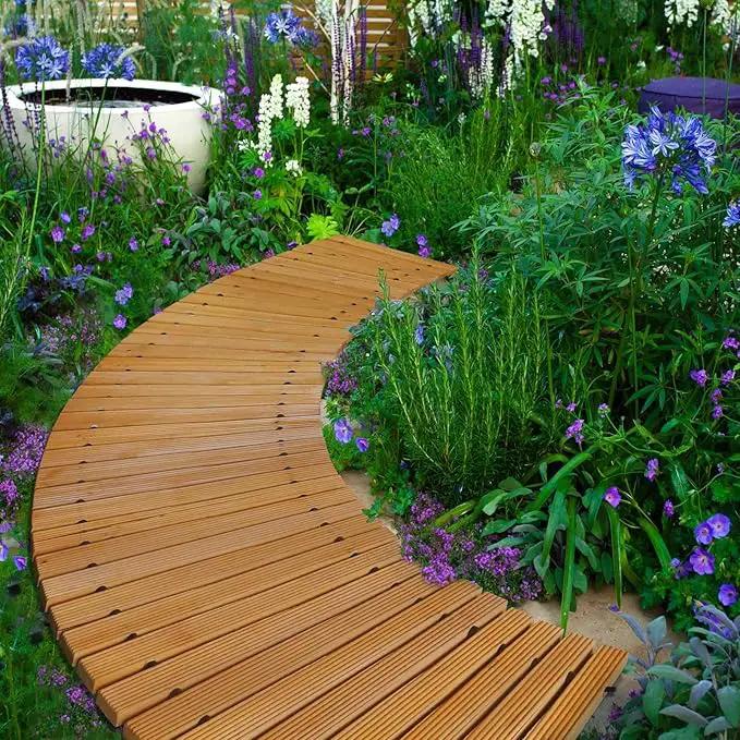 RELIANCER 6' Wooden Garden Pathway,Outdoor Roll Out Cedar Curved Walkway,Patio Path Decorative Garden Boardwalk Walkways,Weather-Resistant Roll Up Beach Wood Road Floor,Wedding Party Pathways by GreenHaven Gardens