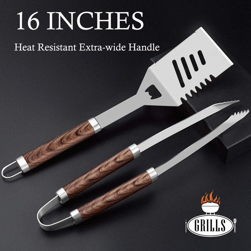 ROMANTICIST 30pcs BBQ Grill Tool Set for Men Dad, Heavy Duty Stainless Steel Grill Utensils Set, Non-Slip Grilling Accessories Kit with Thermometer, Mats in Aluminum Case for Fathers Day Brown by GreenHaven Gardens