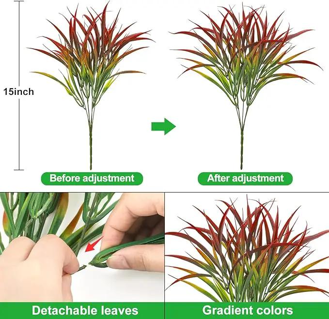Ouddy Decor 16 Bundles Artificial Plants Outdoor Fake Grass Greenery Stems UV Resistant Faux Plastic Plants Shrubs for Autumn Home Garden Pathway Farmhouse Front Porch Harvest Thanksgiving Decor, Red by GreenHaven Gardens