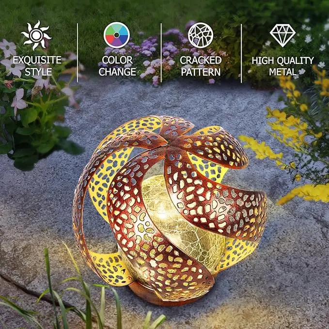 Huaxu Solar Lights Outdoor Garden Decor Waterproof Cracked Glass Globe LED Light Bronze Art Metal Retro Design Decorative Yard Patio Lawn Pathway Gift for Mom Women Anniversary Birthday by GreenHaven Gardens