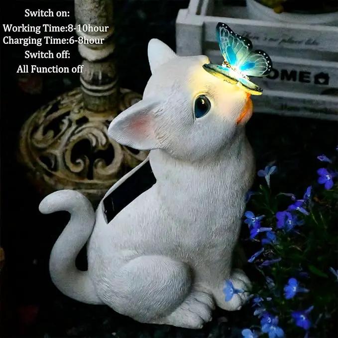 Cat Garden Figurines Outdoor Decor Solar Statue with LED Lights for Patio Lawn Yard Art Decoration Housewarming Garden Gift by GreenHaven Gardens