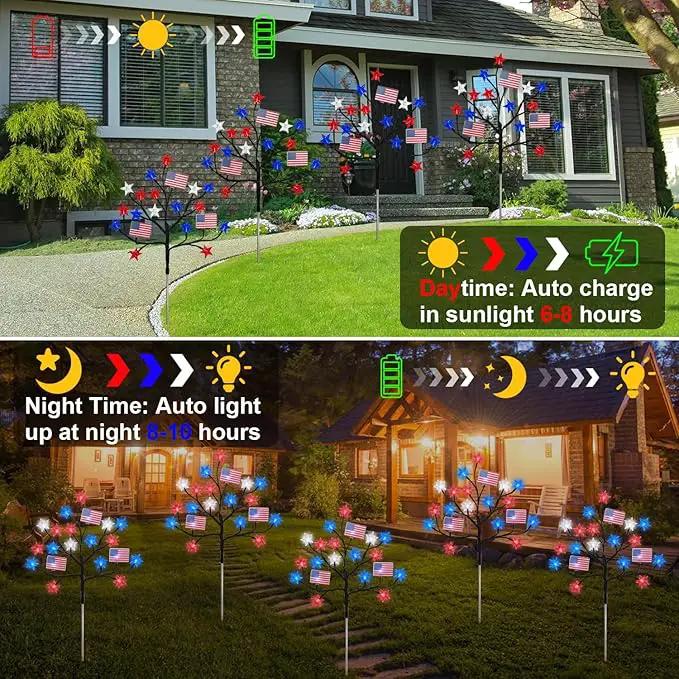HUGSVIK 4 Packs 80LED 4th of July Decorations Outdoor, Upgraded Red White and Blue Solar Lights with Stars & American Flags, Outdoor Memorial Day Decorations Patriotic Lights for Yard Pathway Garden by GreenHaven Gardens