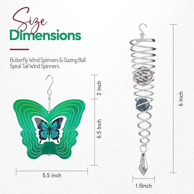 ISEO Butterfly Wind Spinner and Gazing Ball Set, Metal Wind Spinner Garden Decor, Hanging Garden Decorations, Weather-Resistant Outdoor Wind Spinners, 6.5" Spinner Garden Décor by GreenHaven Gardens