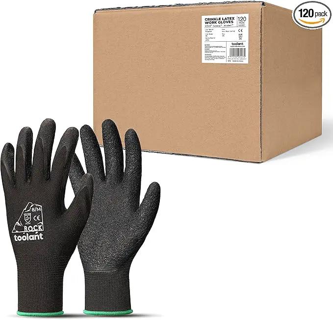 toolant Crinkle Latex Work Gloves Bulk, Rubber Coated Safety Work Gloves for Men and Women, 120 Pairs for Construction, Gardening, Warehouse (Black, Medium) by GreenHaven Gardens