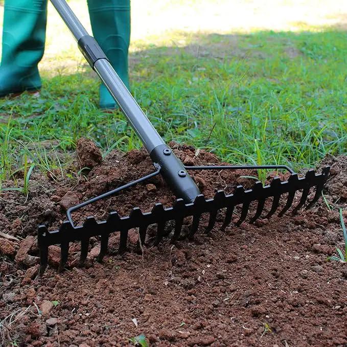 Walensee 5.4FT Bow Rake Heavy Duty Garden Rake with Stainless Steel Handle, 17 Steel Tines Garden Tool for Loosening Soil Gathering Leaf Leveling Lawn Farming Land Management Yarn Thatch Rakes by GreenHaven Gardens
