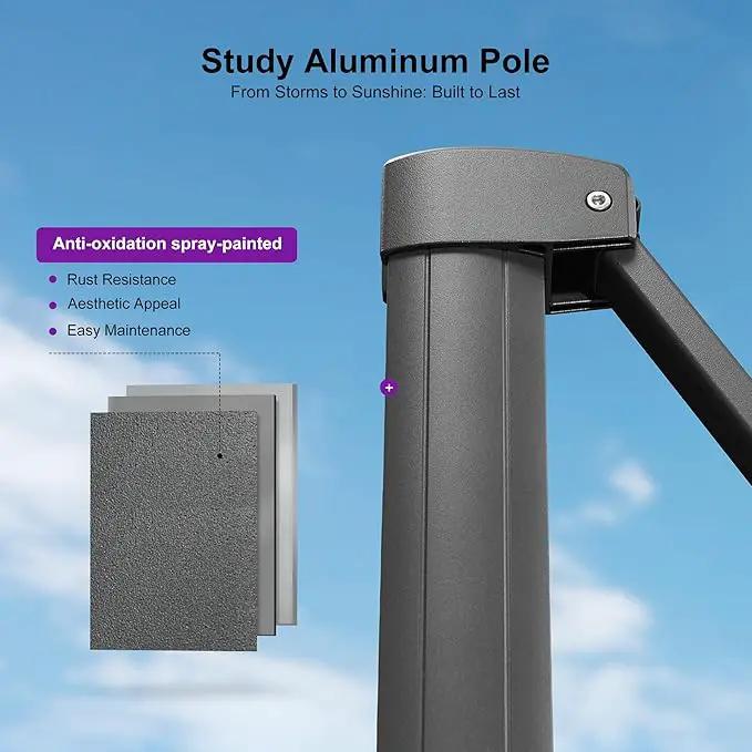 PURPLE LEAF 9 FT Cantilever Patio Umbrella Outdoor Aluminum Offset Square Umbrella with 3 Years Fade Resistance Recycled Fabric and 360-degree Rotation for Deck Pool Garden, Pebble Grey by GreenHaven Gardens