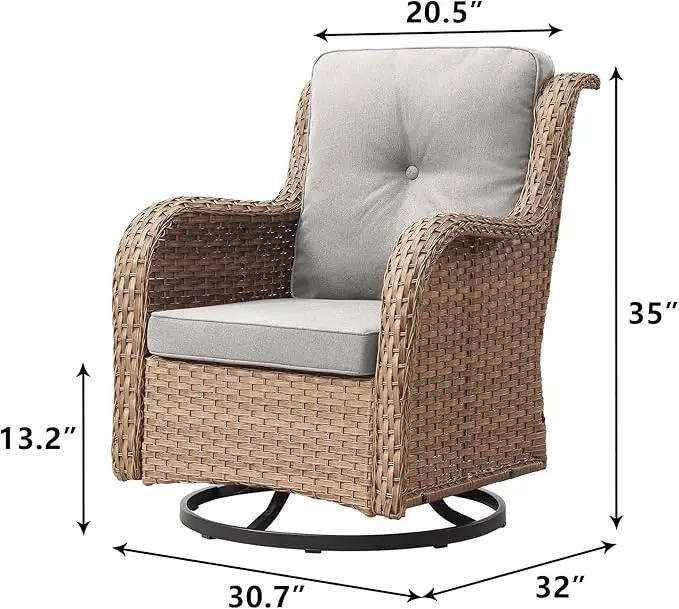 Outdoor Patio Swivel Rocker Chairs - Wicker Rattan Patio Swivel Rocking Chairs Set of 2 with High Back,Deep Seating and Comfort Cushions for Deck Porch Garden,Yellow/Beige by GreenHaven Gardens