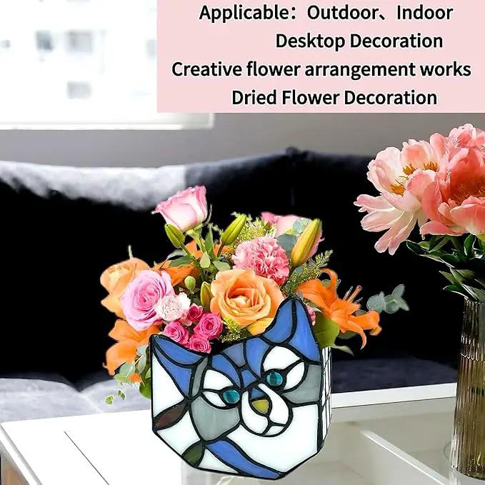 Purple Cat Flower Pot,Cute Pots for Plants,Small Plant Pot with Unique Cat Face Design,Tiltable Cat Terrarium Decoration,4.6x3x5.15 in(Excluding Plants) by GreenHaven Gardens