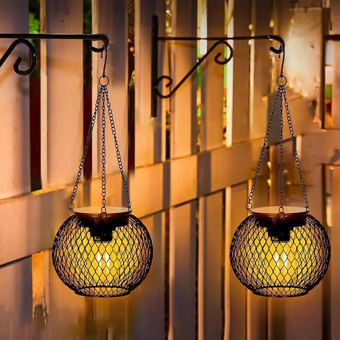 Solar Lanterns Outdoor, 2 Pack Brighter Metal Solar Hanging Lanterns, IP65 Waterproof Solar Lights Outdoor, Gardening Gifts & Decor for Garden Yard Patio Pathway by GreenHaven Gardens