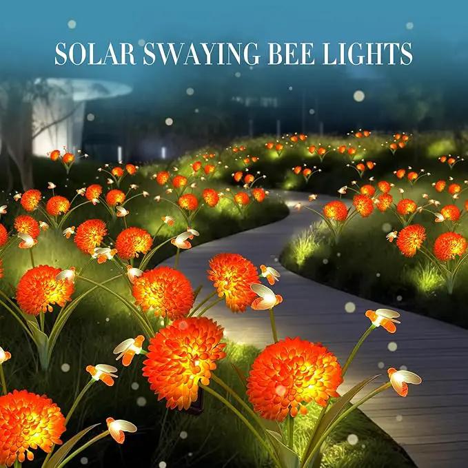 Solar Garden Lights, 2 Pack Solar Swaying Bee Lights with Flowers, Waterproof Solar Firefly Lights Outdoor for Garden Patio Yard Pathway Fall Decoration, Gifts for Women Mother's Day by GreenHaven Gardens