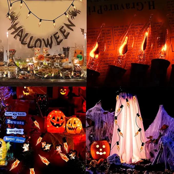 27.8Ft Halloween Decorations Flickering Flame String Lights with 29 Pack Clear Glass Flame Light Bulbs (4 Spare), E12 Base, Great for Christmas Halloween Indoor Outdoor Home Party Decor, Black Wire by GreenHaven Gardens