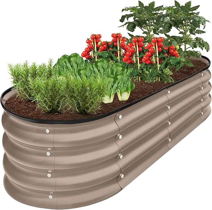 Best Choice Products 4x2x1ft Outdoor Metal Raised Garden Bed, Oval Deep Root Planter Box for Vegetables, Flowers, Herbs, and Succulents w/ 51 Gallon Capacity, Rubber Edge Guard - Taupe by GreenHaven Gardens