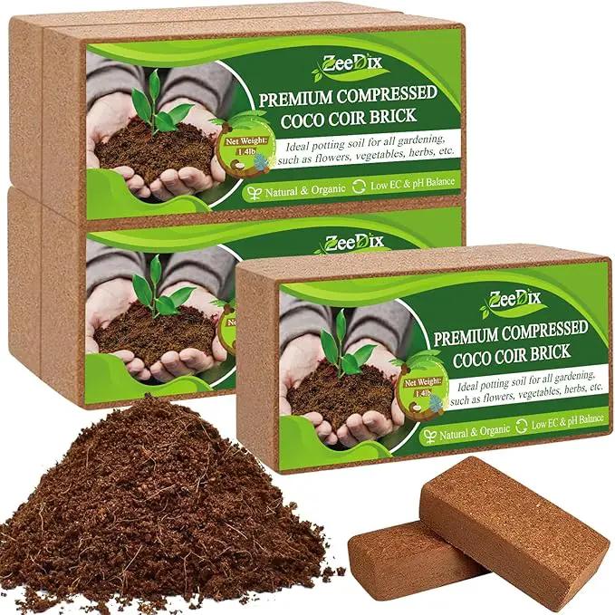 ZeeDix 5 Pack Premium Coco Coir Brick, Organic Compressed Coconut Coir Bricks Seed Starter Potting Soil for Plants, Coconut Fiber Substrate with Low EC & pH Balance for Gardening Flower Herbs by GreenHaven Gardens