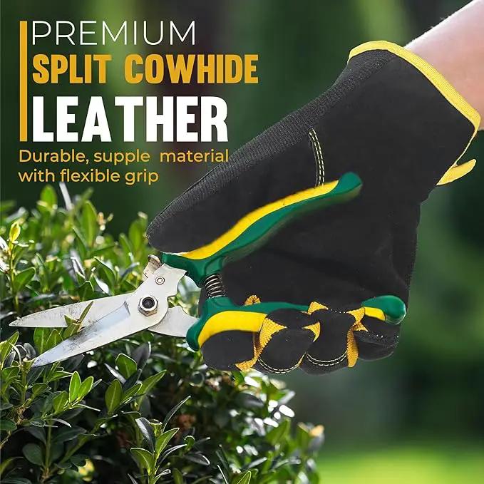 HANDLANDY Leather Work Gloves for Men & Women, Reinforced Durable Garden Gloves, Cowhide Working Glove for Gardening by GreenHaven Gardens