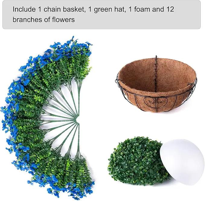 Artificial Fake Hanging Plants Flowers with Basket Outdoor Decor Faux Silk Daisy Flower Arrangements in Pot Planter for Porch Home Indoor Patio Garden Yard Decoration, Blue by GreenHaven Gardens