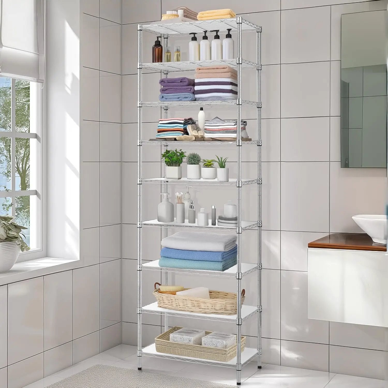 Finnhomy 9-Tier Wire Shelving Unit Adjustable Steel Wire Rack Shelving, 81 Inches Height 9 Shelves Metal Storage Rack, Pantry Shelves for Storage with PE mat, NSF Certified, Chrome by GreenHaven Gardens