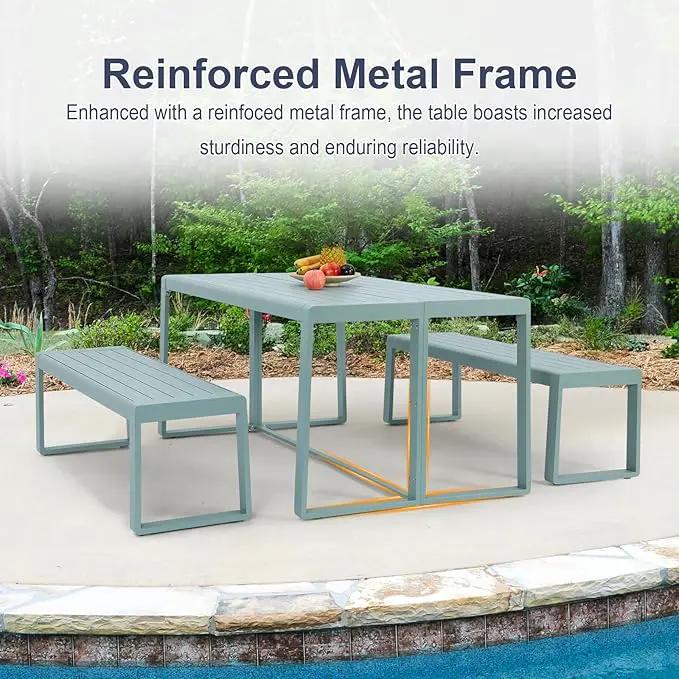 Aoodor 3-Piece Outdoor Patio Dining Set, Aluminum Furniture Set with 1 Rectangular Picnic Table and 2 Benches for Garden, Lawn, Yard by GreenHaven Gardens