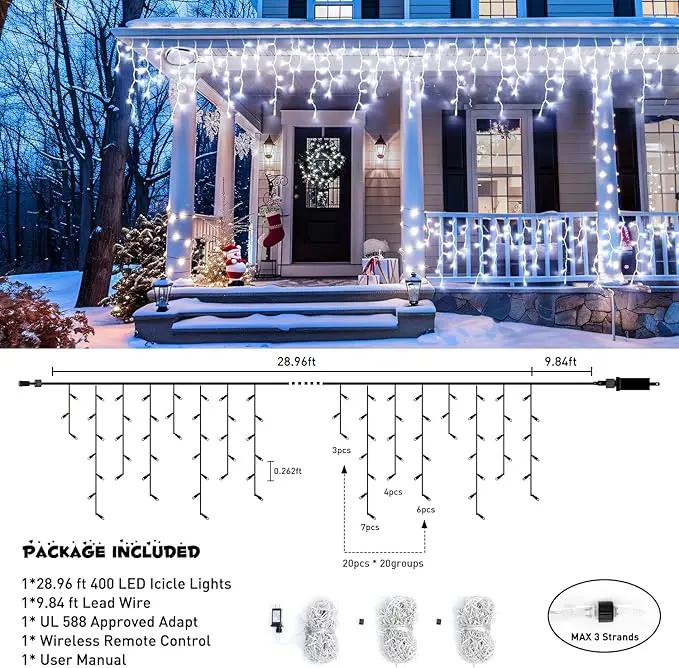 JMEXSUSS 400 LED White Icicle Lights for Outside, 38.8ft Connectable Icicle Christmas Lights Outdoor Indoor Plug in, Connectable String Light for House Patio Party Room Holiday Wedding Decorations by GreenHaven Gardens