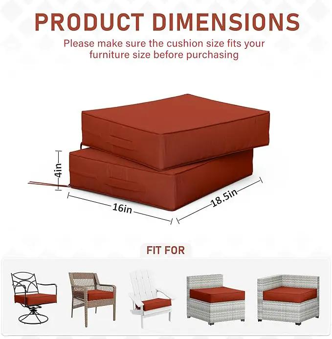 Patio Chair Cushions 18.5 X 16 X 4 Inch Waterproof Outdoor Seat Cushions for Patio Furniture, Outdoor Sofa Couch Pads with Ties & Handle, Set of 2, Terra Red by GreenHaven Gardens