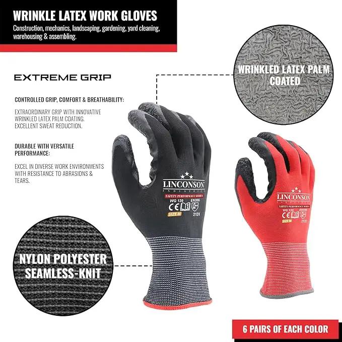 linconson 12 Pack Safety Performance Series Construction Mechanics Wrinkle Latex Work Gloves by GreenHaven Gardens