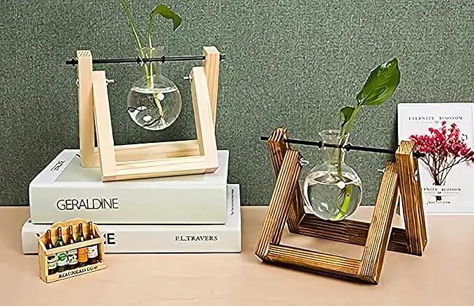 Kingbuy Plant Propagation Station Air Plant Terrarium Bulb Vase with Wooden Swivel Holder Desktop Glass Planter for Indoor Water Plants Home Office Tabletop Decor - 1 Bulb Vase by GreenHaven Gardens