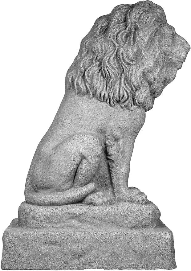 EMSCO Group Guardian Lion Statue – Natural Granite Appearance – Made of Resin – Lightweight – 28” Height by GreenHaven Gardens