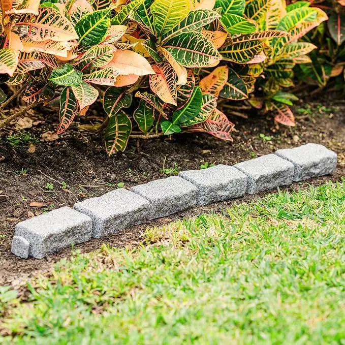 Beuta Landscape Edging | Garden Edging Border | Faux Stone Bricks for Lawn edging, Flower beds, Pathways & Yard Edging– 4 Packs | Each Section Has 6 Bricks 48"L x 4"W x 2.25"H | 12 Spikes |Greystone by GreenHaven Gardens